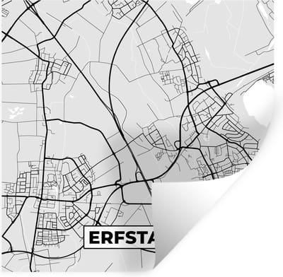 Muurstickers - Sticker Folie - Stadskaart - Erfstadt - Kaart - Duitsland - Plattegrond - 100x100 cm - Plakfolie - Muurstickers Kinderkamer - Zelfklevend Behang XXL - Zelfklevend behangpapier - Stickerfolie
