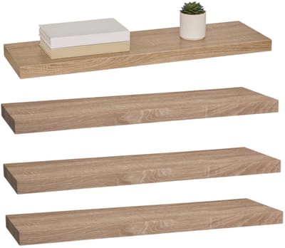 5five Zwevende wandplank Bassline - 4x - bruin eiken - 80 cm - hout/MDF - boekenplank - muurplank - opbergplank - hangplank