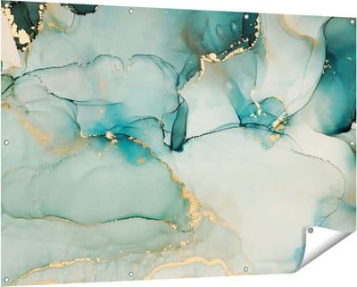 Gards Tuinposter Abstracte Kunst - Blauwe Marmer met Goud - 150x100 cm - Tuindoek - Tuindecoratie - Wanddecoratie buiten - Tuinschilderij