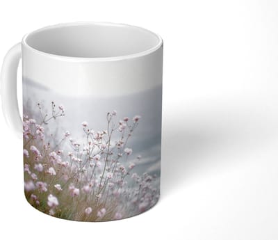 Mok - Koffiemok - Klif - Bloemen - Zee - Roze - Mokken - 350 ML - Beker - Koffiemokken - Theemok