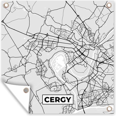 Tuin poster Plattegrond - Kaart - Stadskaart - Frankrijk - Cergy - 200x200 cm - Tuindoek