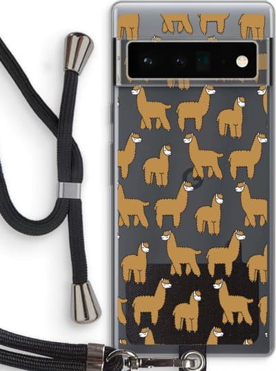 Case Company® - Hoesje met koord geschikt voor Google Pixel 6 Pro hoesje met Koord - Alpacas - Telefoonhoesje met Zwart Koord - Bescherming aan alle Kanten en Over de Schermrand