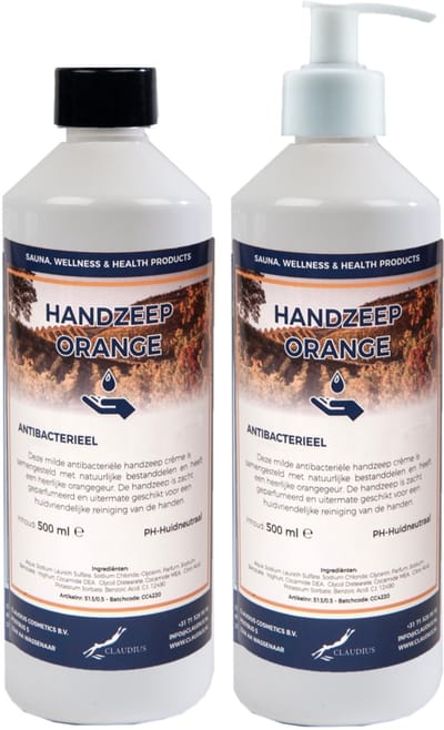 Handzeep Orange 500 ml - set van 2 stuks - met gratis pomp - Voordeelverpakking