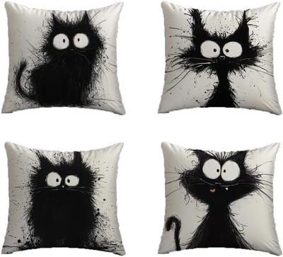 Set van 4 Kussenhoezen 45 x 45 cm met Kattenprint voor Sofa, Bed en Woonkamer - Decoratieve Kussenhoezen met Rits