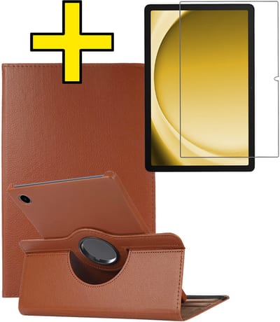 Hoes - Geschikt voor Samsung Galaxy Tab A9 - Met Screenprotector - 360 Graden Draaibare Hard Cover Case - Tablet Hoesje Draaibaar - Bruin