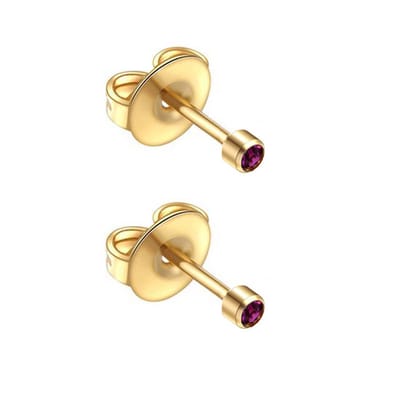 Caflon 2mm 24K gold plated mini oorknopjes voor oorschieter hypoallergeen steriel verpakt goudkleurig met amethystkleurig steen geboortesteen februari