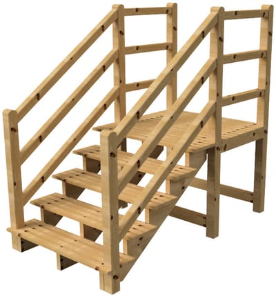 MILANO buitentrap 5 treden H88 cm - bordes L116 x B120 cm - trapleuning links en rechts - bordesleuning links en rechts