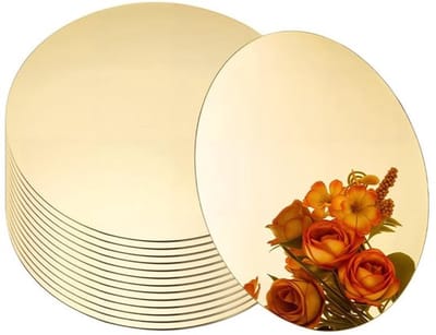 Set van 14 Ronde Acryl Spiegels van 10 cm - Gouden Zelfklevende Spiegels voor Kaarsen, Tafelversiering en Bruiloften