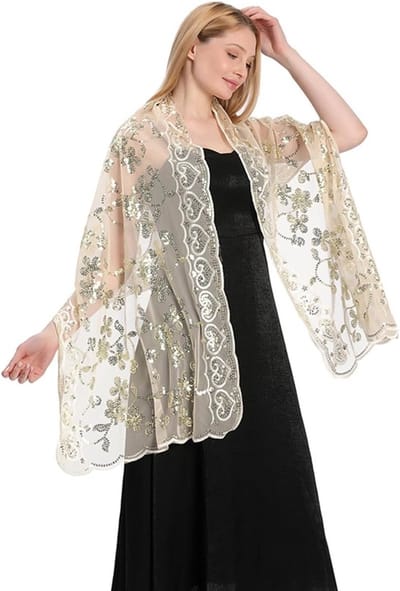Elegante Sequin Sjaals voor Avondjurken met Bloemmotief en Kant - Perfect voor Bruiden en Bruidsmeisjes op Feestjes