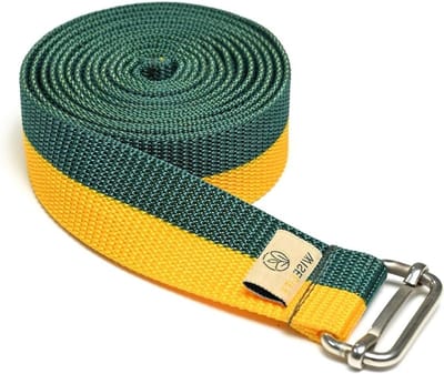 Yoga Stretchriem - Fitness Band - Flexibiliteit Verbeteren - Verstelbare Stalen Gesp - 240 cm - Groen-geel