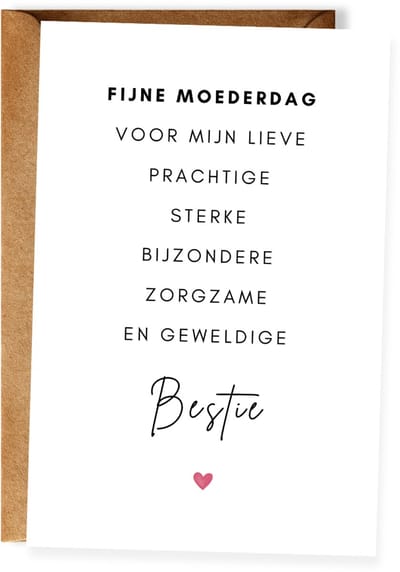 Beste vriendin Wenskaart voor Moederdag – Mama bestie kaart - Persoonlijke moederdagkaart (10x15 cm incl. envelop