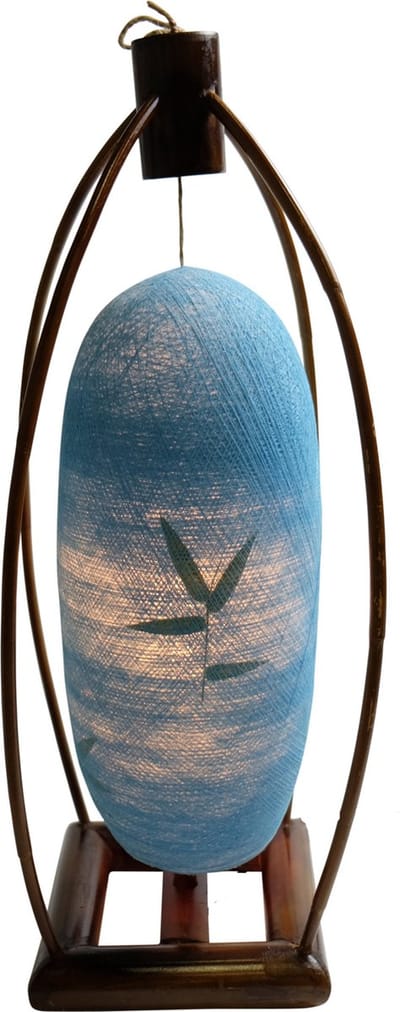 Fine Asianliving Tafellamp Katoen Thread Handgevlochten Bamboe Base Blauw D22xH64cm