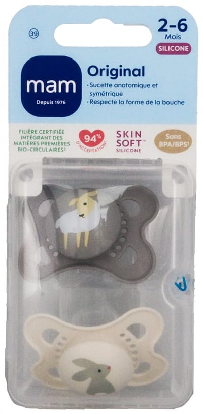 MAM 2 Originele Natuurlijke Fopspenen 2-6 Maanden (Modellen : Schapen en konijnen)