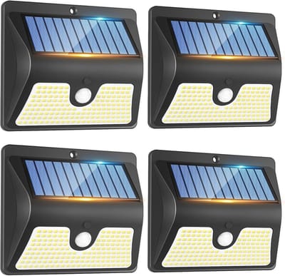 Set van 4 Zonne-energie buitenlampen met Bewegingsmelder en 150 LEDs - IP65 Waterdicht