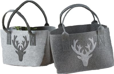 Filt shopper tas met glitter hertenkop, grijs