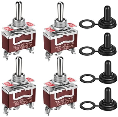 Allecto - Waterdichte Tuimelschakelaar - 3-Pin - 20A-12VCC/10A-24VDC - 4 Stuks - Betrouwbaar en Duurzaam - Geschikt voor Auto en Marine