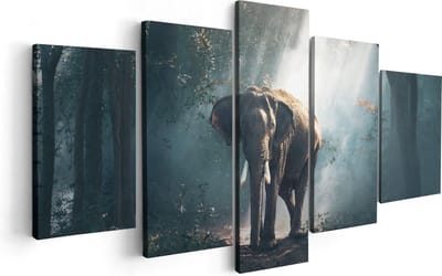 Artaza Canvas Schilderij Vijfluik Olifant In Het Bos Met Zonneschijn - 100x50 - Foto Op Canvas - Canvas Print