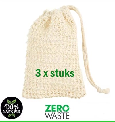 3 x sisal zeep zakjes - ecologisch - natuur product - 10x14cm - zero waste - 3stuks