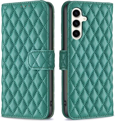 BINFEN Hoesje - Geschikt voor Samsung Galaxy S23 FE Hoesje - BINFEN Rhombus Book Case - Groen