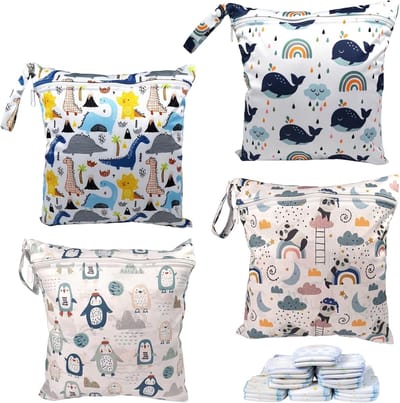 Waterdichte luiertas met dubbele rits - 4-delige set voor zwemspullen, herbruikbare natte tassen voor baby en reizen