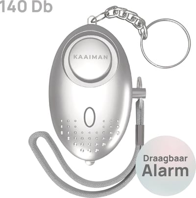 Kaaiman® Persoonlijk Alarm – Alarm sleutelhanger - Ingebouwde zaklamp - Inclusief batterij - Veiligheid - Zelfverdediging - 140 dB - Sleutelhanger - Zilver