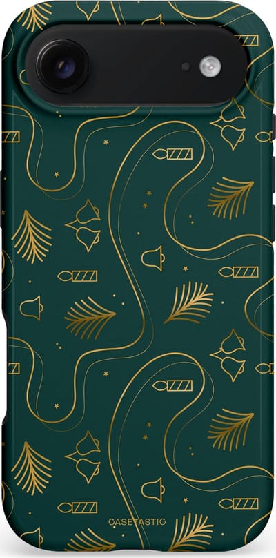 Casetastic hoesje geschikt voor Apple iPhone Air - MagSafe - Dubbellaagse bescherming - Groene kerst bellen en takken - Fashion Case - Donkergroen Donkergrijs Petrol