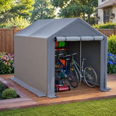 Tuinhuis met Schuin Dak – Gereedschapsschuur - 296x190x200 cm - Outdoor Tuinopslag - Voor Achtertuin, Terras en Grasveld - Weerbestendig - Grijs