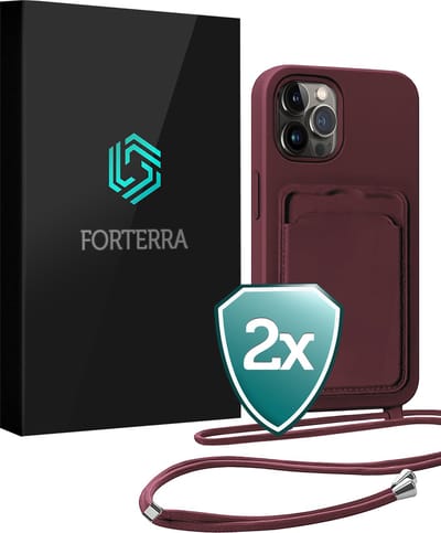 Hoesje Geschikt voor iPhone 15 Pro Max Pashouder Case Siliconen Hoes Met Koord - Hoes Geschikt voor iPhone 15 Pro Max Met Telefoonkoord Hoesje Back Cover Met Pasjeshouder - Aubergine - 2 PACK