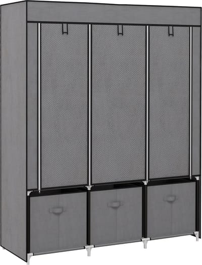 Wishdor Stoffen Kledingkast - Opvouwbare Garderobekast - 3 Lades - 2 Hangstangen - Donkergrijs - 125 x 43 x 163 cm