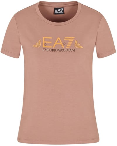 Ea7 Emporio Armani Train Logo Series Eagle Logo Crossover T-shirt Met Korte Mouwen Roze S Vrouw