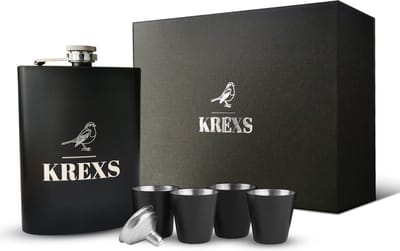 Krexs Heupfles - Platvink - Heupflesje - Zakflacon – Veldfles - Drankflacon - RVS - 4 Shotglaasjes