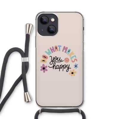 Case Company® - Hoesje met koord geschikt voor iPhone 13 mini hoesje met Koord - Happy days - Telefoonhoesje met Zwart Koord - Bescherming aan alle Kanten en Over de Schermrand