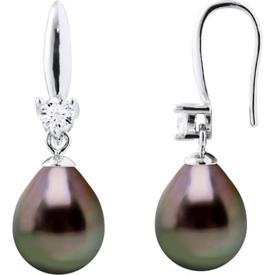 Oorbellen Zilver 925 & Cubic Zirconia - 2 Echte Gecultiveerde Tahiti Parel 8-9 mm