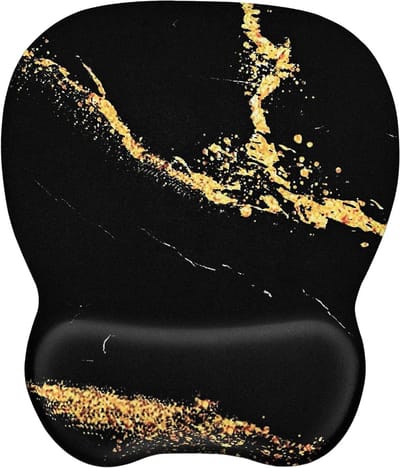 Ergonomische Gaming Mouse Pad met Polssteun van Geheugenfoam, Anti-slip en Ultra Dun voor Kantoorgebruik, Zwart Goud Patroon, Ideaal voor PC en Laptop