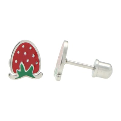 La Rosa Princesa Zilverkleurige aardbei oorbellen meisje – 316L chirurgisch staal – hypoallergeen – schroefsluiting – 7 mm
