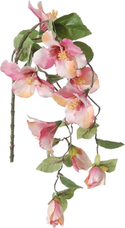 Louis Maes Hibiscus kunstbloemen - roze - hangende tak - 165 cm - zomer decoratie - levensecht - pvc kunststof