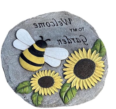 Decoratieve Stapsteen - Tuindecoratie Steen - Pad Aanleggen - Zonnebloem Bijen Design - 23.5 cm - Standaard