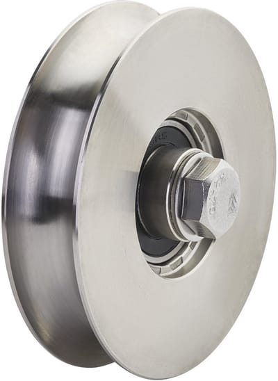 SOTECH schuifpoortrol Ø 100 mm roestvrij staal Looprol Draagvermogen 300 kg Kogellager waterdicht Poortrol Rolbreedte 24 mm Groefradius: 10 mm voor roldeur