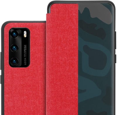 Cadorabo Hoesje geschikt voor Huawei P40 in ROOD - Smart cover in glasvezel - Beschermhoes met standfunctie Book Case Cover Etui