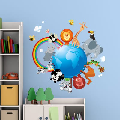 Muurstickers - Dieren van over de hele wereld - Zelfklevende stickers - 180x120cm