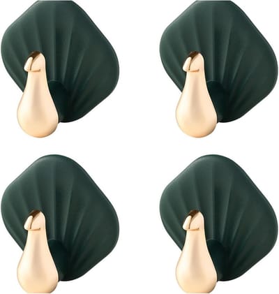 4 pauwenhaken - Decoratieve wandhaken - Zelfklevend voor bevestiging aan deuren of muren - Boren is niet nodig - Sterk draagvermogen - Perfect voor het ophangen van handdoeken - sleutels en jassen - Groen - 6x6 cm