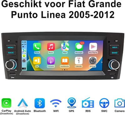 Junsun Android 15 Autoradio geschikt voor Fiat Grande Punto Linea 2005-2012 Accessoires, 2GB+64GB, Draadloze CarPlay & Andriod Auto, DAB+, Bluetooth, GPS-navigatiesysteem, 6.86-inch HD Touchscreen, Stuurwielbediening, WiFi, DSP, Quad-core processor