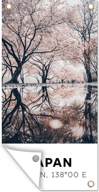 Schuttingposter Japan - Sakura - Lente - Roze - 100x200 cm - Tuindoek