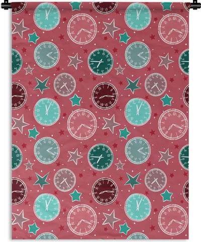 Wandkleed - Wanddoek - Klok - Roze - Patronen - Sterren - 150x200 cm - Wandtapijt