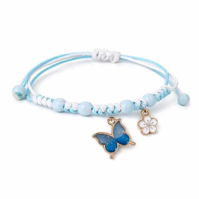 Armband Meisje- Blauw- Armband Vlinder- Meisjes armband Vlinder- Touwarmband Meisje- Bloemetje- Cadeau Meisje -Kind- LiLaLove