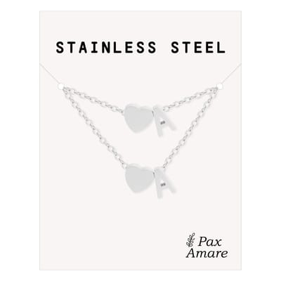 Initiaal Ketting & Armband set met Letter A Zilverkleurig - Stainless Steel - Met letter & Hartje! - Naam Ketting Cadeau - Sieraden Set op Kaartje - Pax Amare