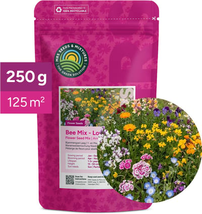 MRS Bijenmengsel laag - 250 gram (125 m²) - Meerjarige wilde bloemzaden - Kleurrijke veldbloemen voor bijen en hommels - 23 soorten - Nectarrijk - Premium bloemenzaad