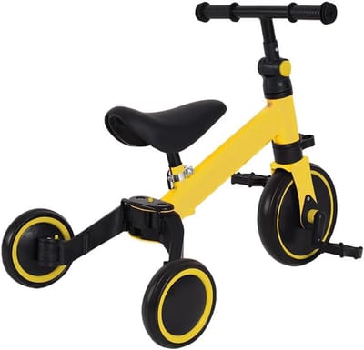Kinderdriewieler - Loopfiets Duofiets - Buiten spelen - Opvouwbaar Voetsteun - 4 kg - Geel