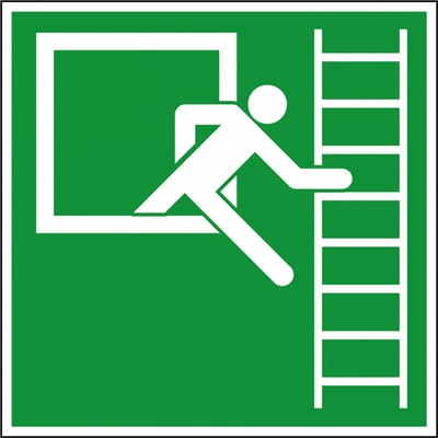 Noodvenster met vluchtladder rechts sticker - ISO 7010 - E016B 50 x 50 mm - 10 stuks per kaart