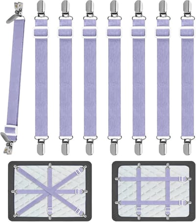 Verstelbare Hoeslaken Klemmen voor Matrassen en Sofa's, 50-230 cm, Elastische Bevestigingen en Spanning Regelaars in Paars